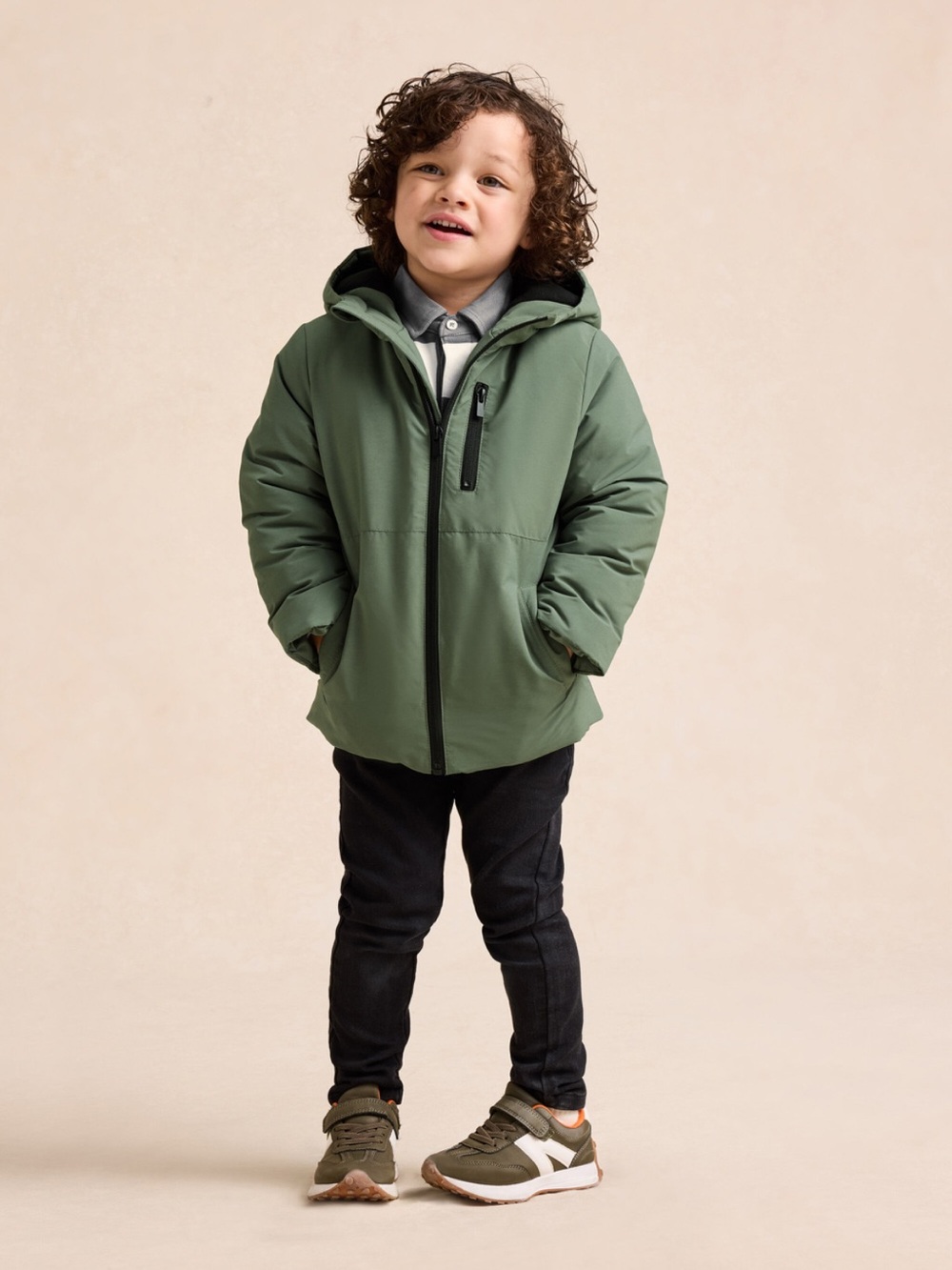 Zara Young Boys Olive Green Hooded Puffer Jacket Coat. Size 5 Years Toddler